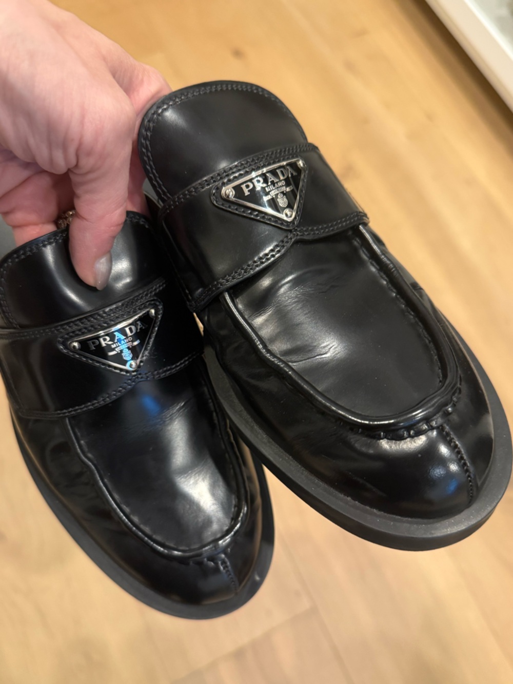 Prada Black Spazzolato Leather Slip On Loafer - size 39.5 - Picture 8 of 8
